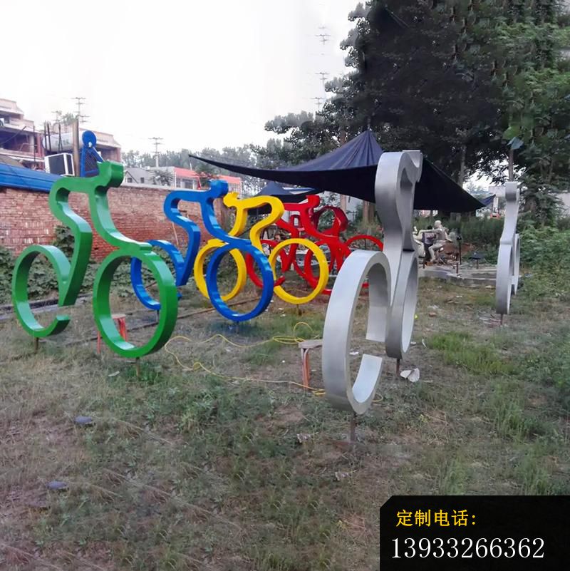 公园抽象不锈钢骑自行车雕塑
_800*801