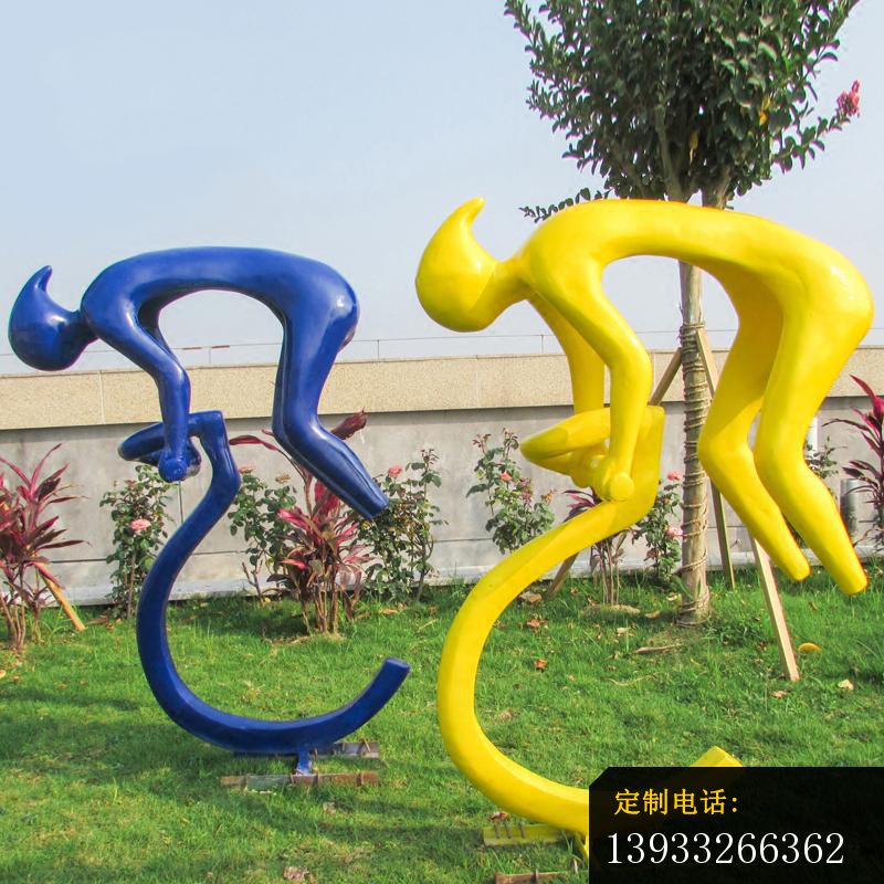广场不锈钢骑自行车人物景观雕塑_800*800