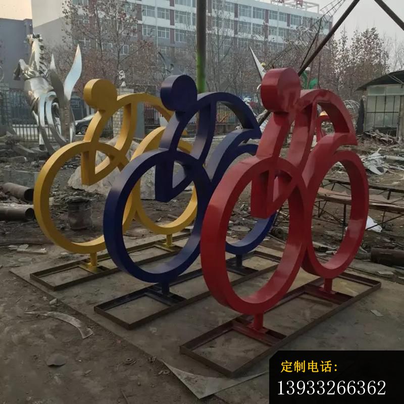 广场不锈钢骑自行车人物景观雕塑_800*800