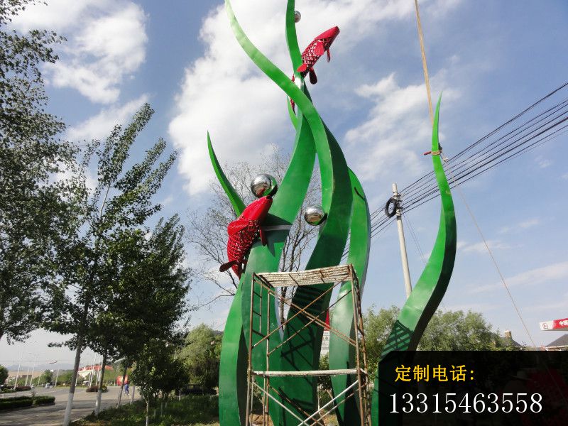 不锈钢海草与鱼雕塑，公园不锈钢雕塑_800*600