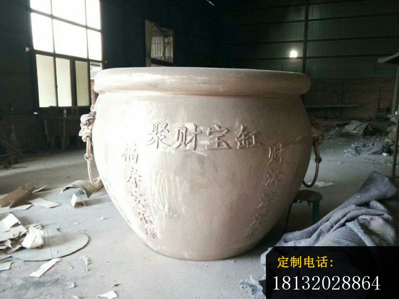 铜雕聚财水缸雕塑摆件 (3)_800*600
