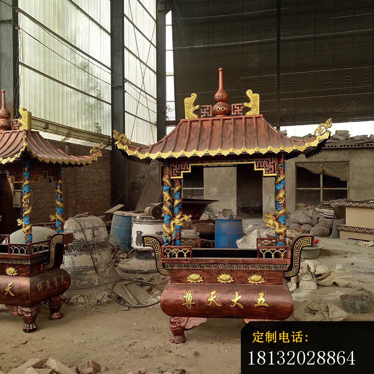 铜雕小型寺庙香炉摆件_750*750