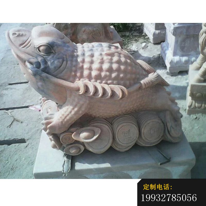 铜钱龙龟石雕，晚霞红招财龙龟雕塑_800*800