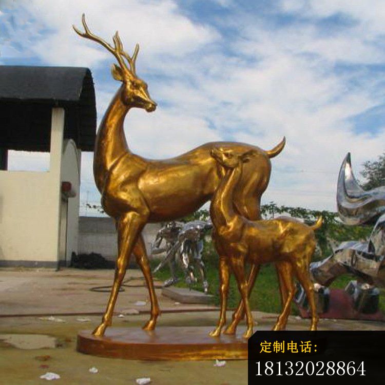 铜雕园林动物母子鹿雕塑_750*750