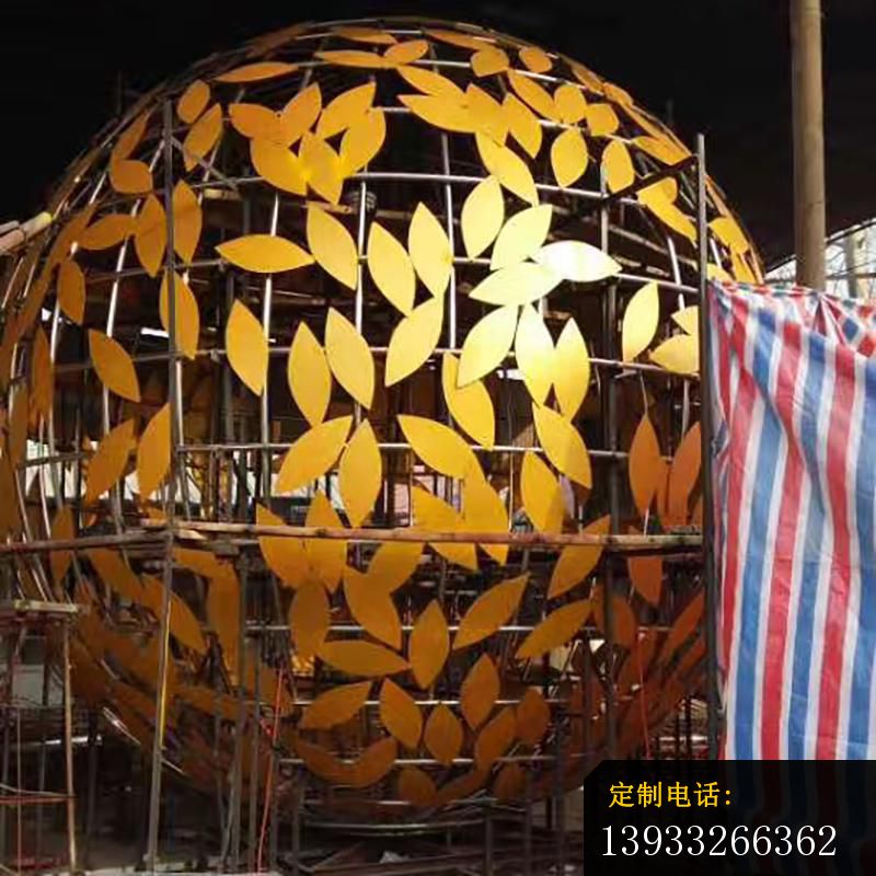 不锈钢树叶镂空球景观雕塑_800*800