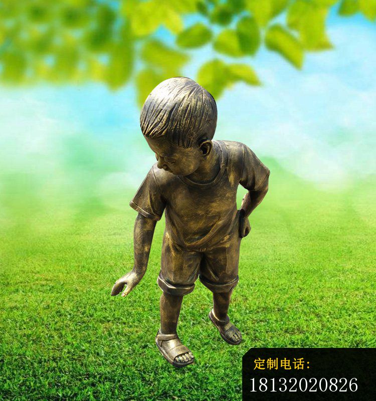 铜雕小孩捕捉害虫   广场人物雕塑_750*800