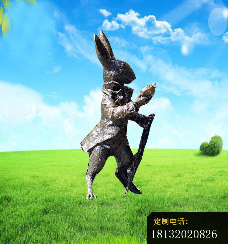 铜雕小兔挖萝卜   广场动物雕塑_750*800