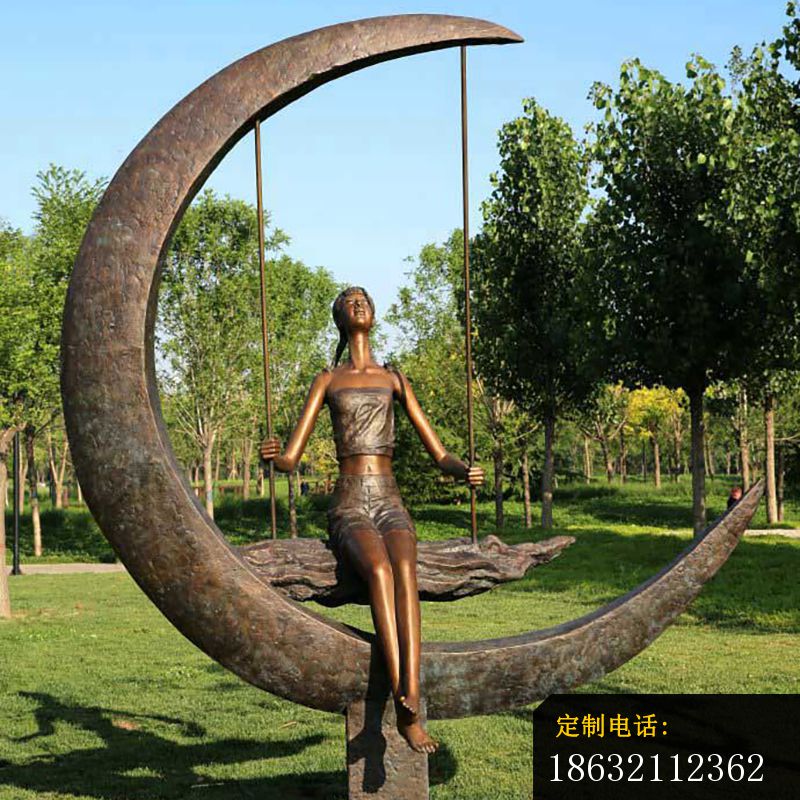 荡秋千的人物铜雕，公园人物雕塑_800*800
