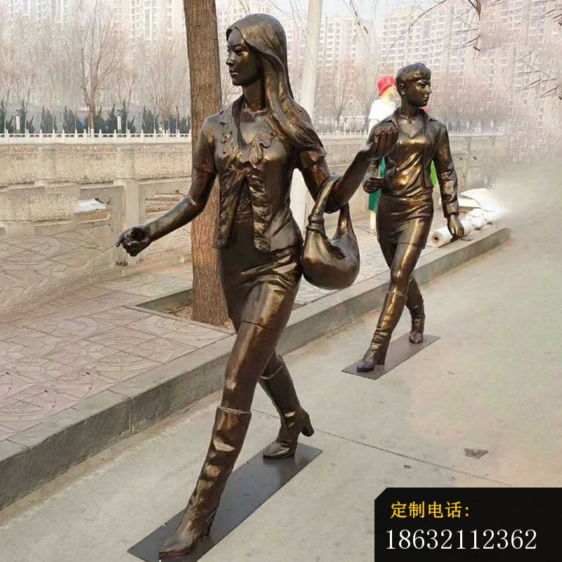 行走的女人铜雕，街边人物雕塑_800*800