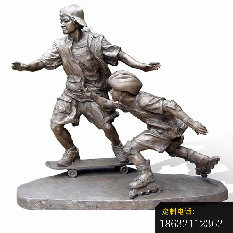 滑板男孩雕塑，城市滑旱冰雕塑，滑冰铜雕_800*800