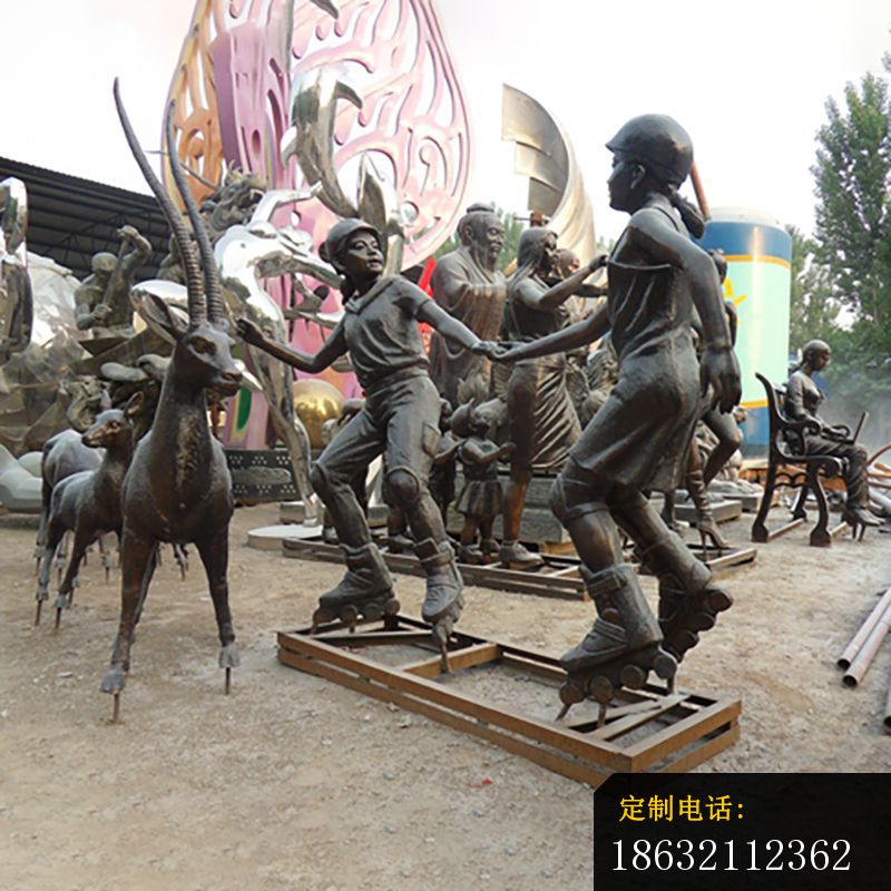 少年轮滑铜雕，公园少年铜雕_800*800