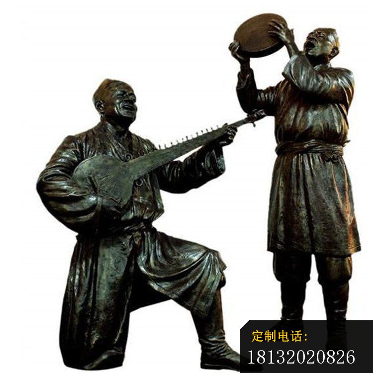 演奏乐器的新疆人铜雕_750*750