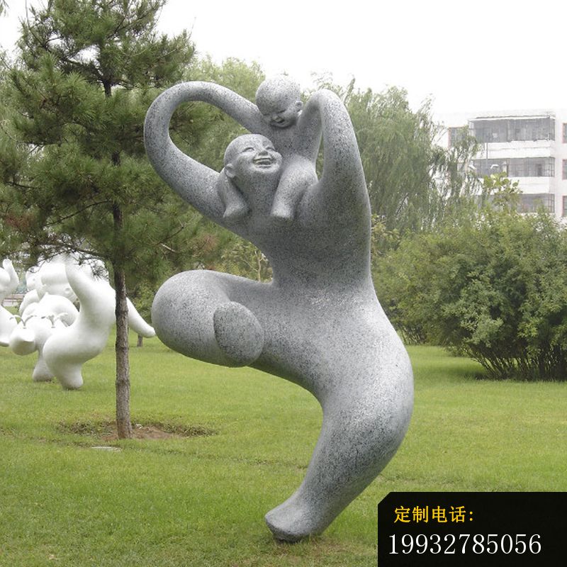 母子玩耍石雕，抽象人物雕塑_800*800