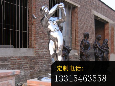 不锈钢高尔夫雕塑，不锈钢人物雕塑_482*361