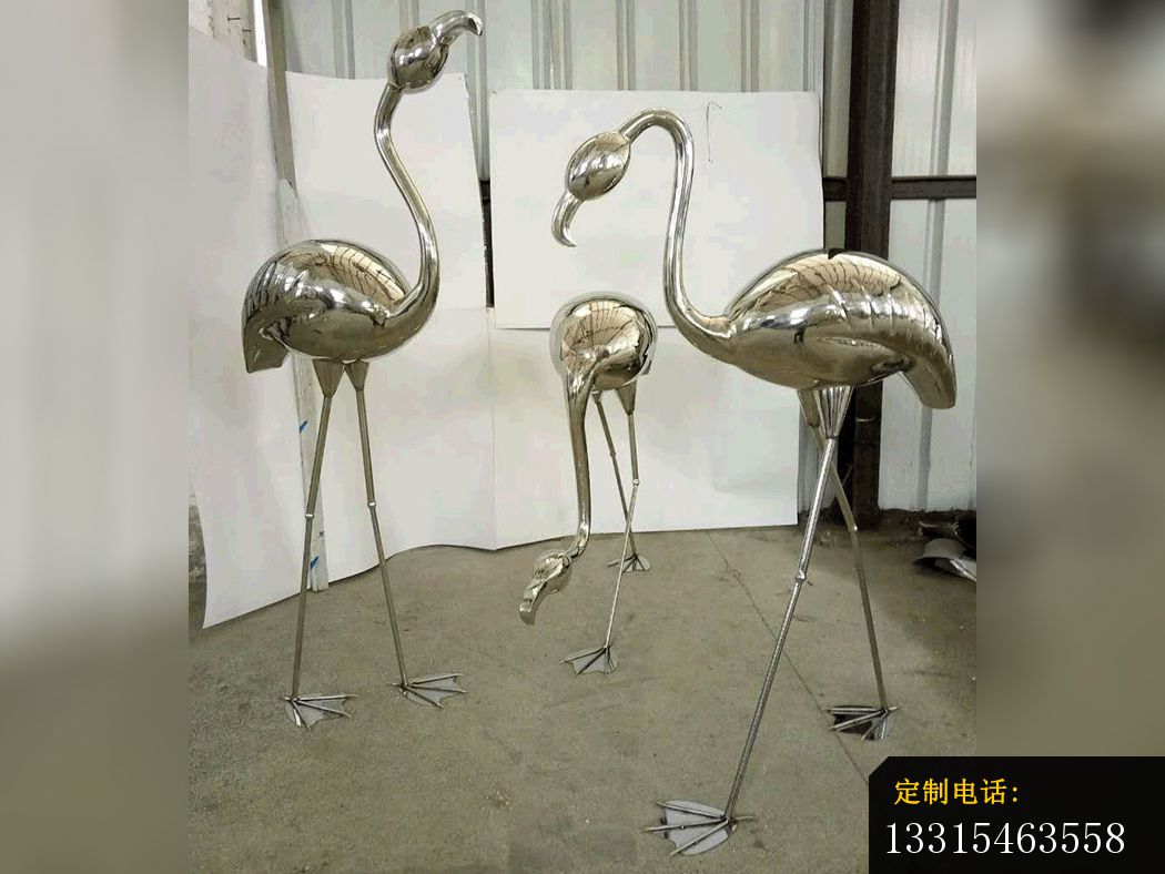 不锈钢抽象火烈鸟雕塑，公园抽象动物雕塑_1050*788