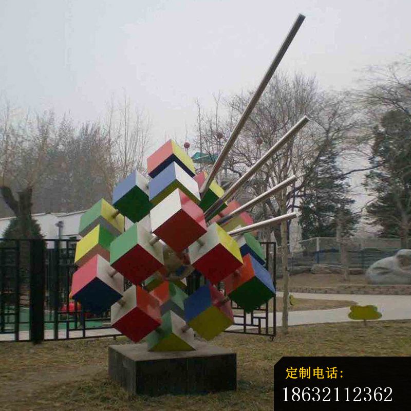 不锈钢彩色抽象魔方雕塑公园景观雕塑_800*800