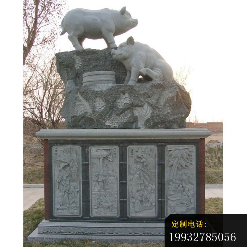 石雕猪雕，公园大理石猪雕塑，十二生肖石雕_800*800
