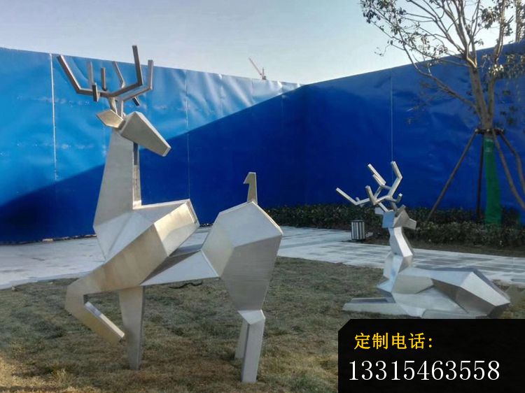 不锈钢不规则梅花鹿   公园动物雕塑 (2)_750*562