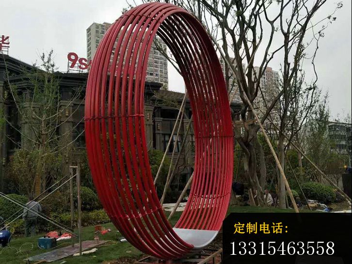 不锈钢红色花环   公园景观雕塑_726*545