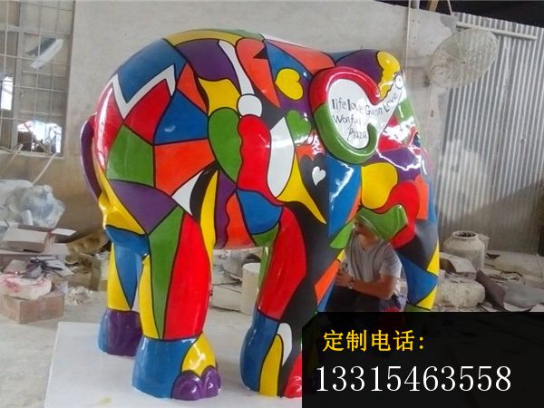不锈钢彩色大象  公园动物摆件_600*450