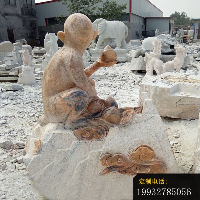 拿桃的猴子石雕 晚霞红动物石雕 (3)_800*800