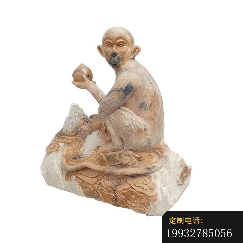 拿桃的猴子石雕 晚霞红动物石雕 (5)_800*800