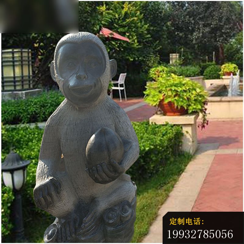 青石猴子雕塑，抱着桃子的小猴子石雕 (1)_800*800