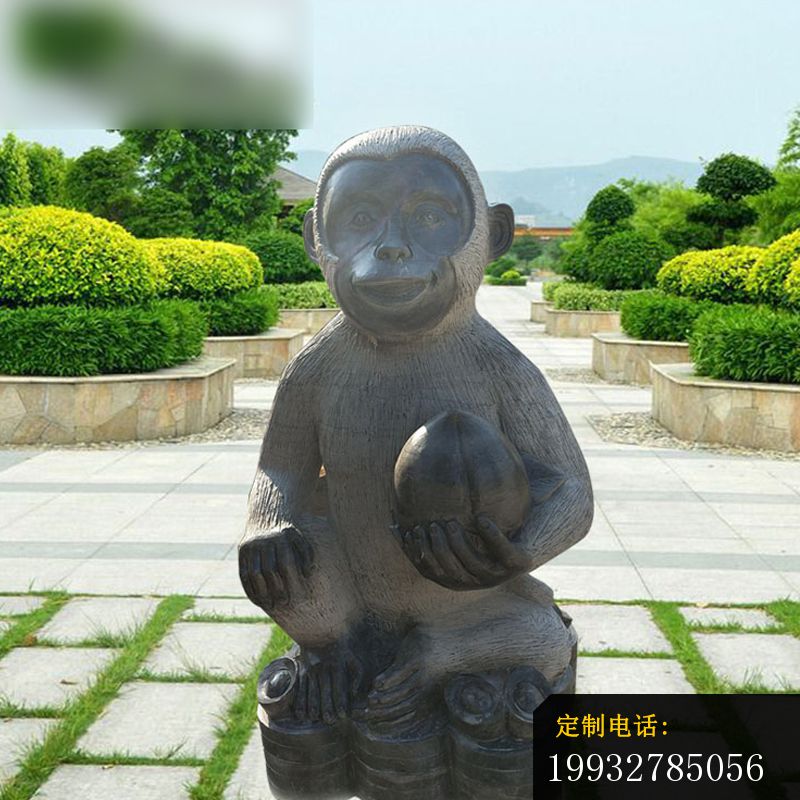 青石猴子雕塑，抱着桃子的小猴子石雕 (5)_800*800