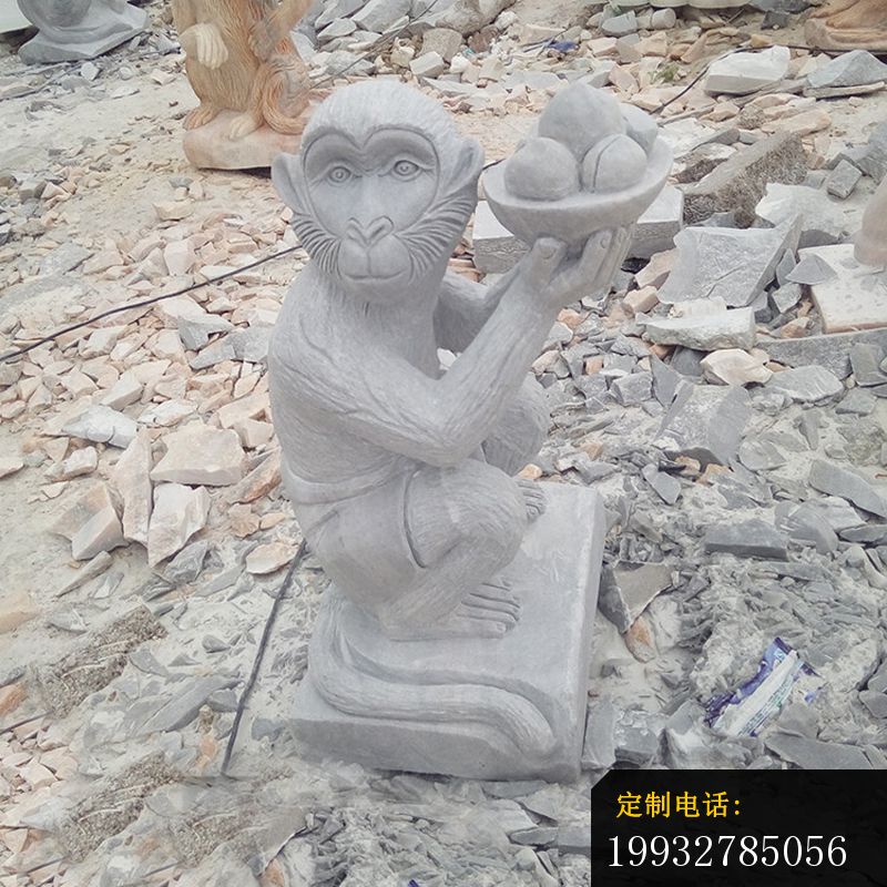 手托桃子的石雕猴 大理石公园动物雕塑 (2)_800*800