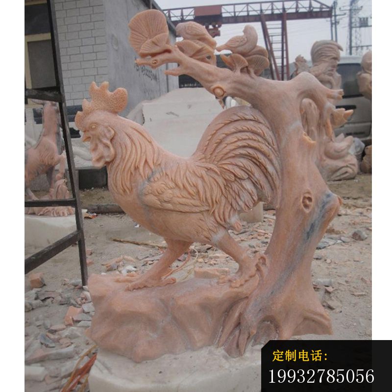 大公鸡石雕，晚霞红公鸡雕塑_800*800