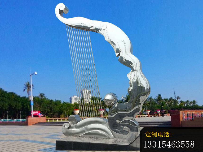 不锈钢抽象竖琴雕塑 广场不锈钢雕塑_858*644