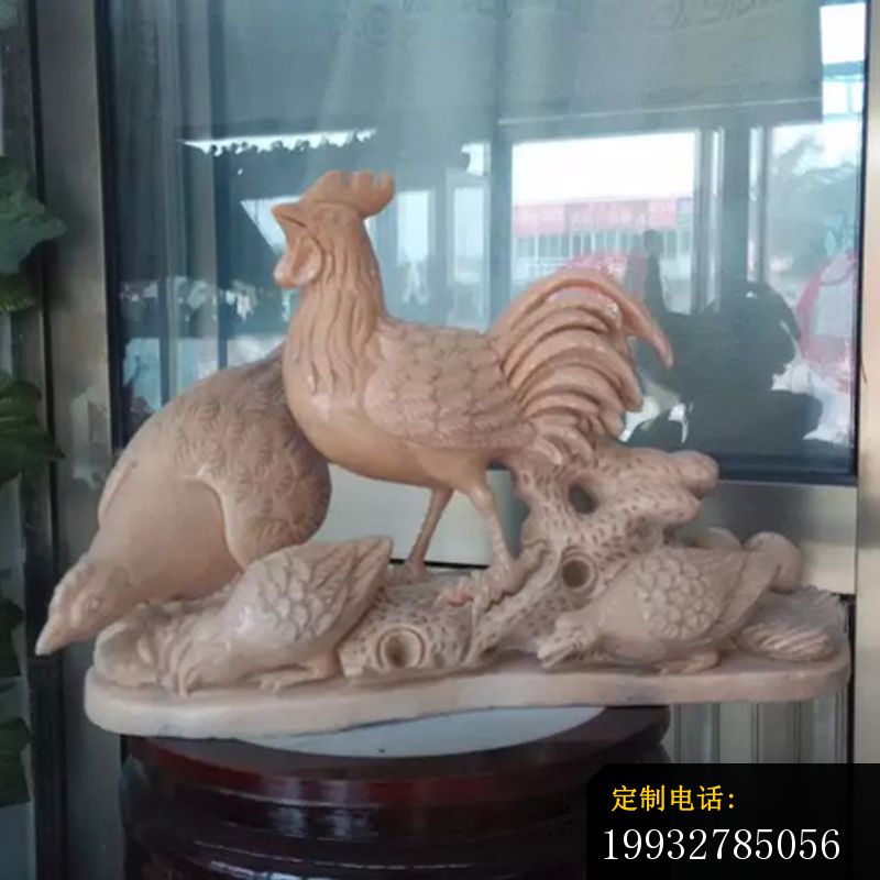 公鸡石雕，晚霞红公鸡雕塑 (2)_800*800