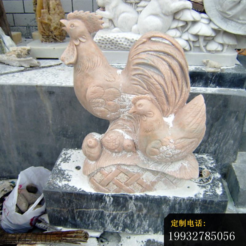 石雕公鸡，晚霞红公鸡雕塑_800*800