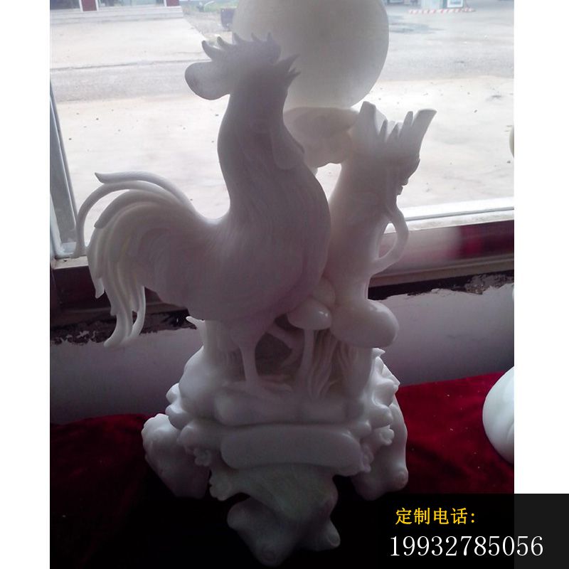 汉白玉公鸡石雕，公园景观动物雕塑_800*800