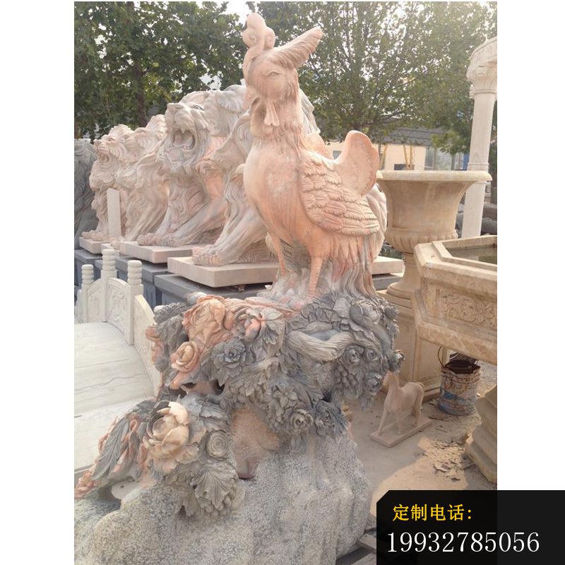 晚霞红凤凰雕塑 公园动物石雕 (2)_800*800