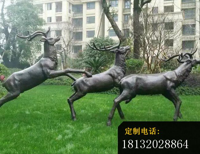 奔跑的鹿铜雕，公园景观雕塑_650*500