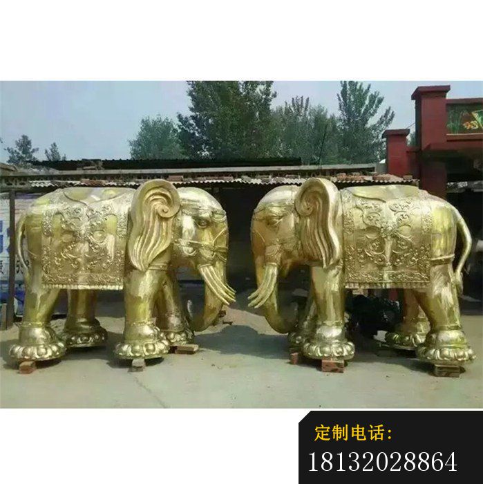 玻璃钢仿铜大象，公园动物雕塑_699*700