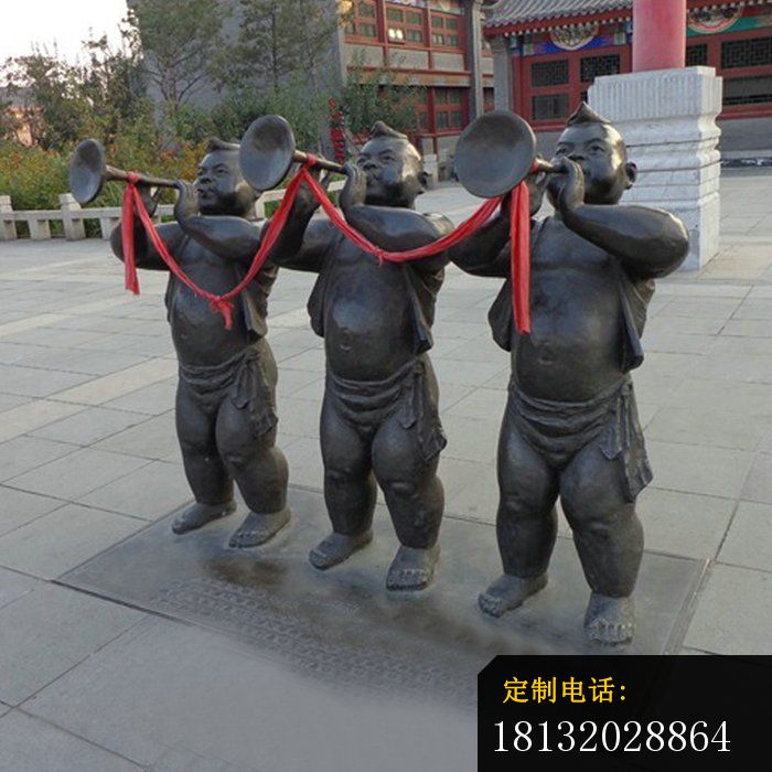 吹喇叭的人物铜雕，街边景观雕塑_700*700