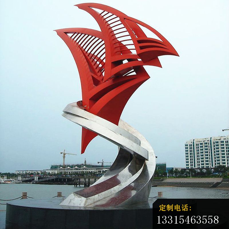 不锈钢抽象帆船雕塑 海边景观雕塑_800*800
