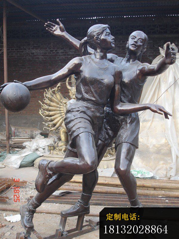打篮球人物铜雕，广场景观雕塑_600*800