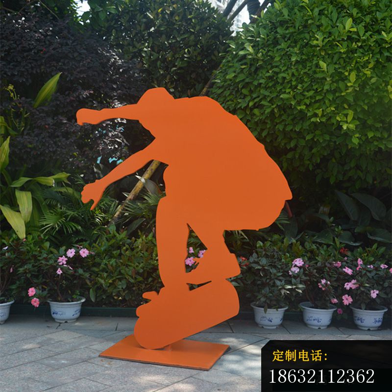 彩绘剪影滑板人物雕塑不锈钢抽象人物摆件_800*800