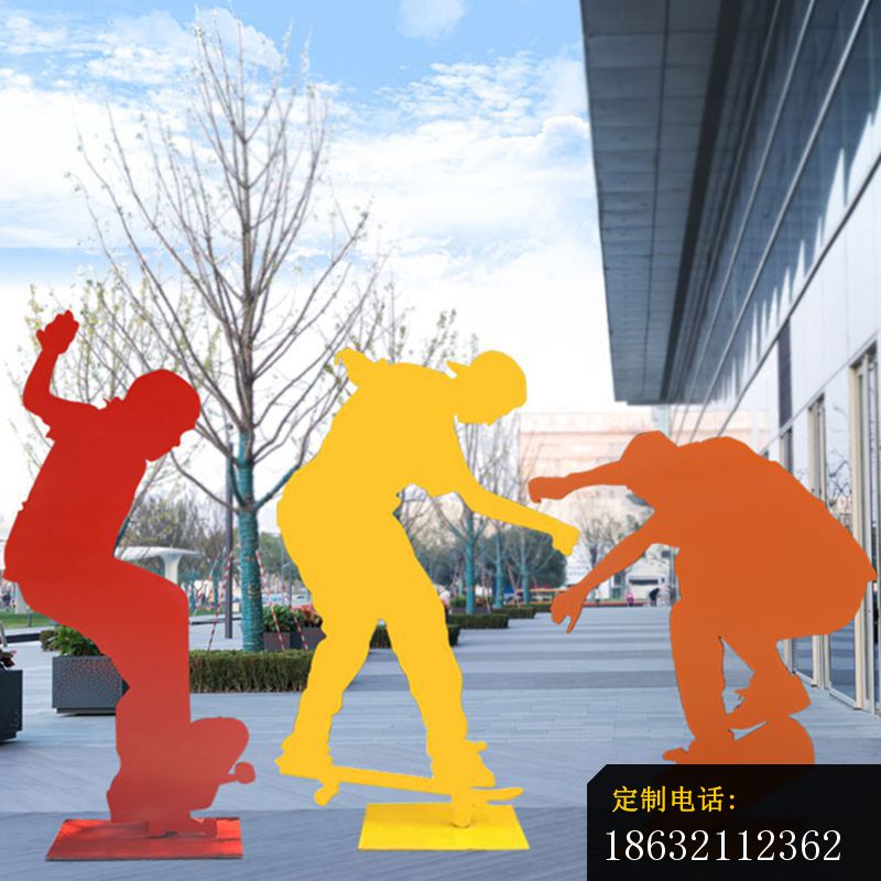 彩色不锈钢剪影滑板人物 公园抽象运动人物雕塑_800*800