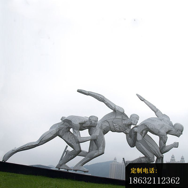不锈钢抽象滑雪人物雕塑 几何块面人物雕塑_800*800