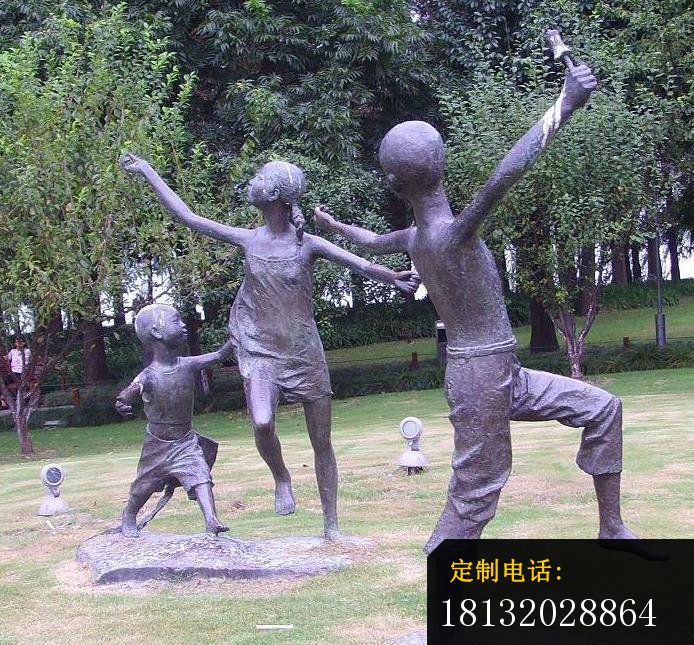 放风筝的儿童铜雕，公园人物铜雕_694*645