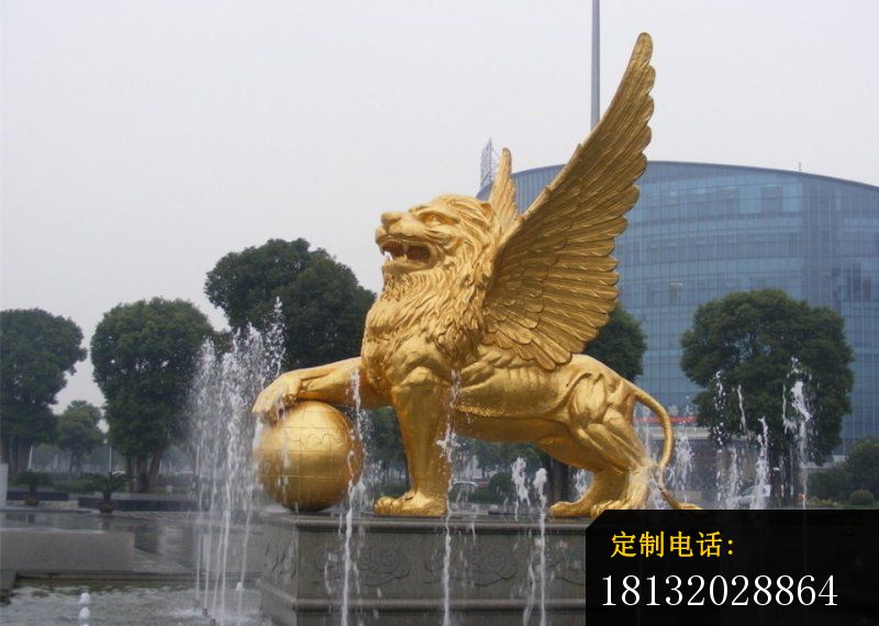 飞狮踩球铜雕，广场景观雕塑_800*570