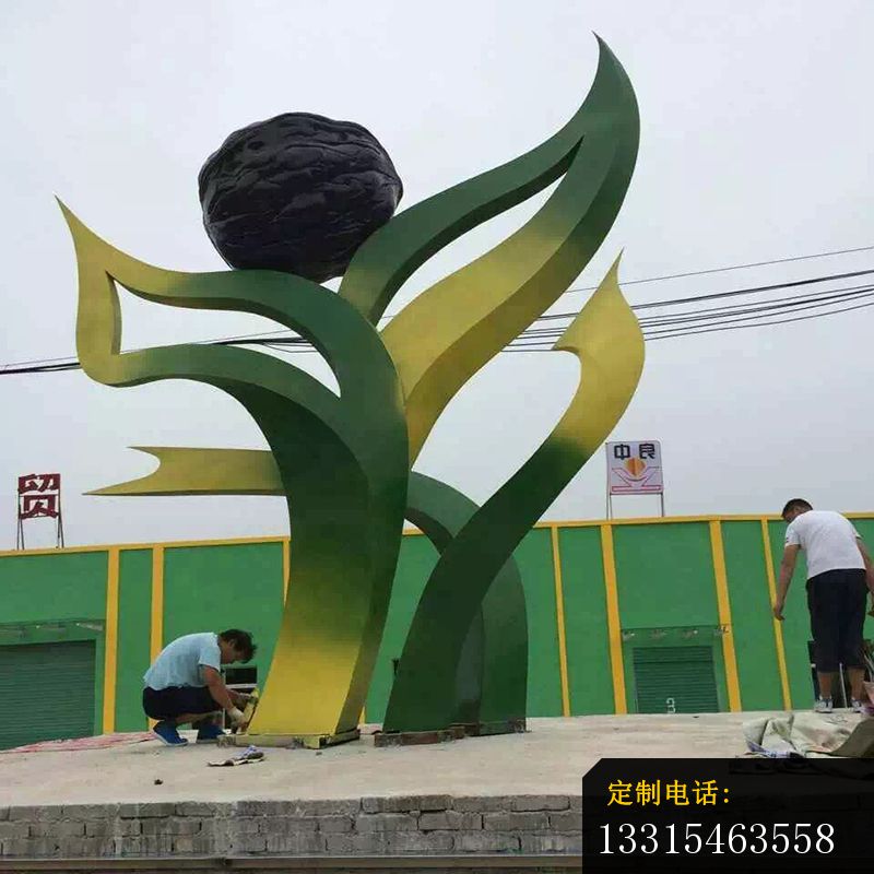 不锈钢绿叶核桃雕塑，不锈钢雕塑_800*800
