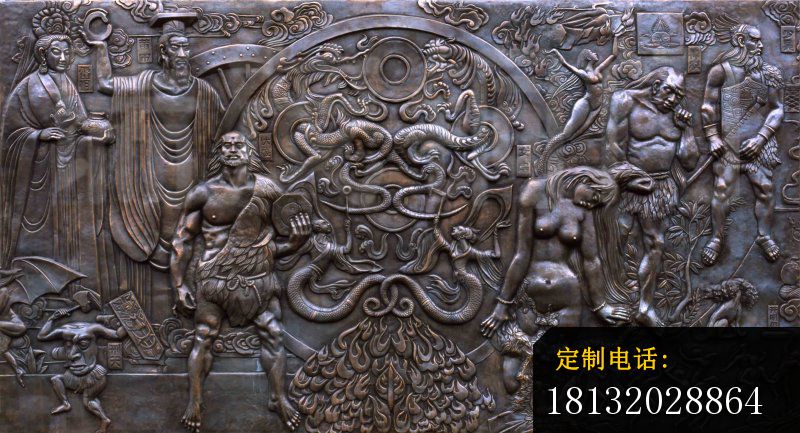 伏羲铜浮雕，神话人物铜浮雕_800*433