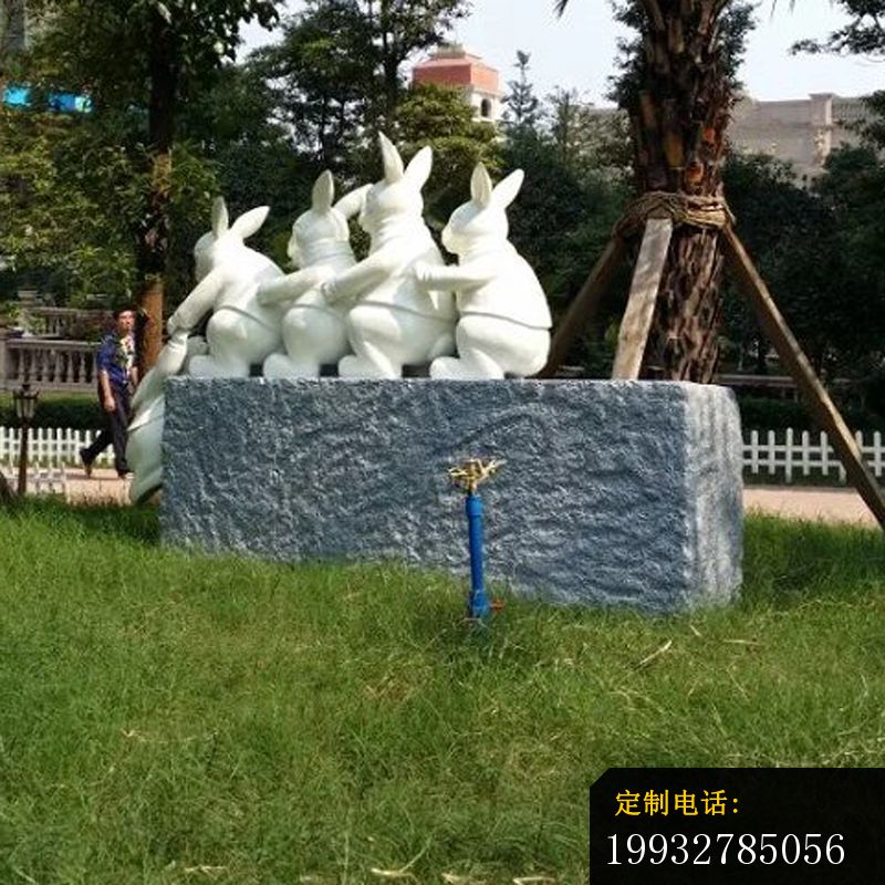 小兔子石雕，公园小品石雕，景观石雕 (2)_800*800
