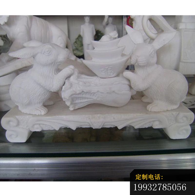 招财兔石雕，汉白玉小兔子雕塑 (2)_800*800
