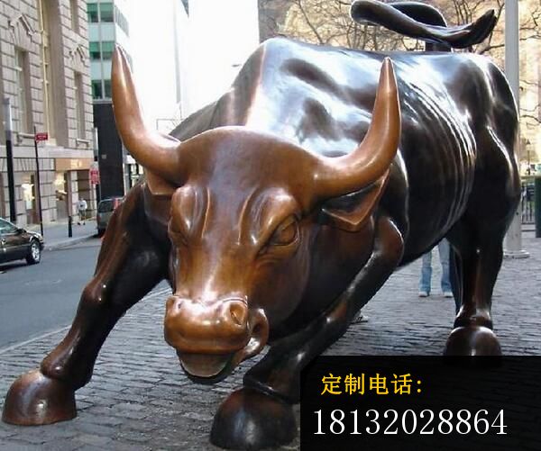 华尔街玻璃钢仿铜牛，街边景观雕塑_600*501